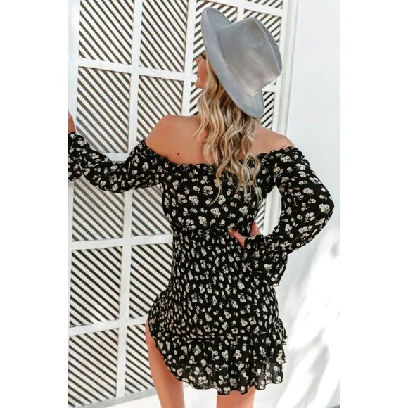 Ditsy Floral Off-Shoulder Flounce Sleeve Dress - Picture 2 of 5